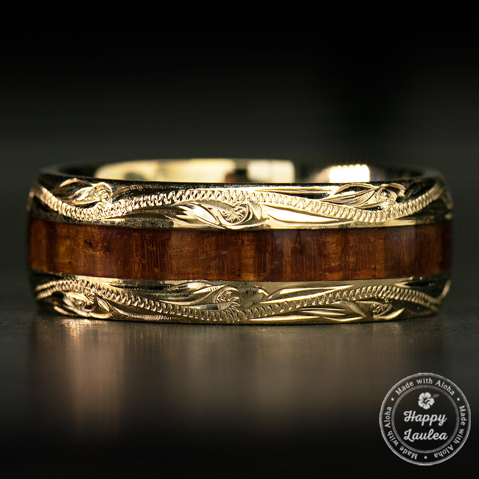 Gold koa sales wood ring