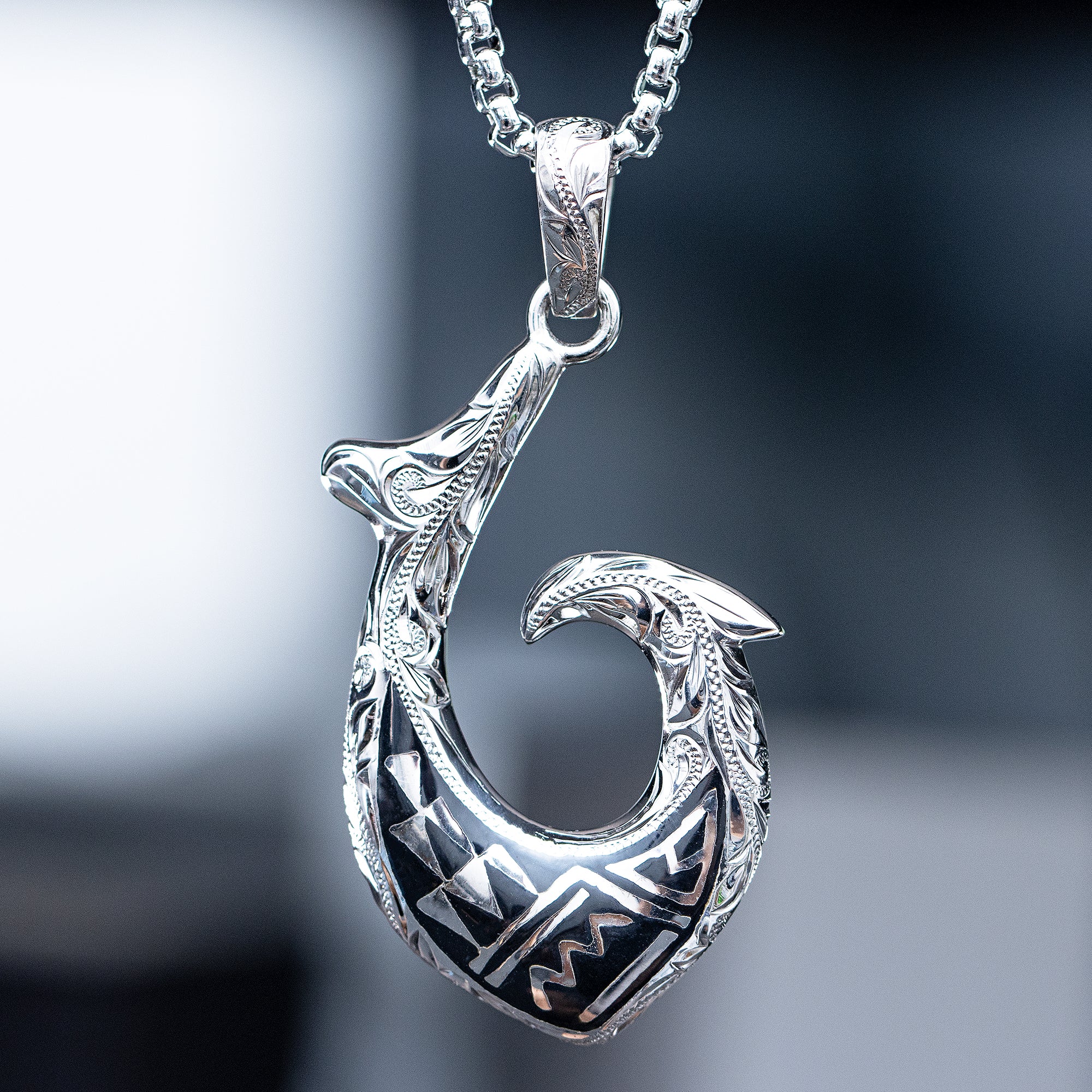 Sterling Silver Large Hawaiian Fish Hook Pendant on a Sterling Silver Chain  -  Canada