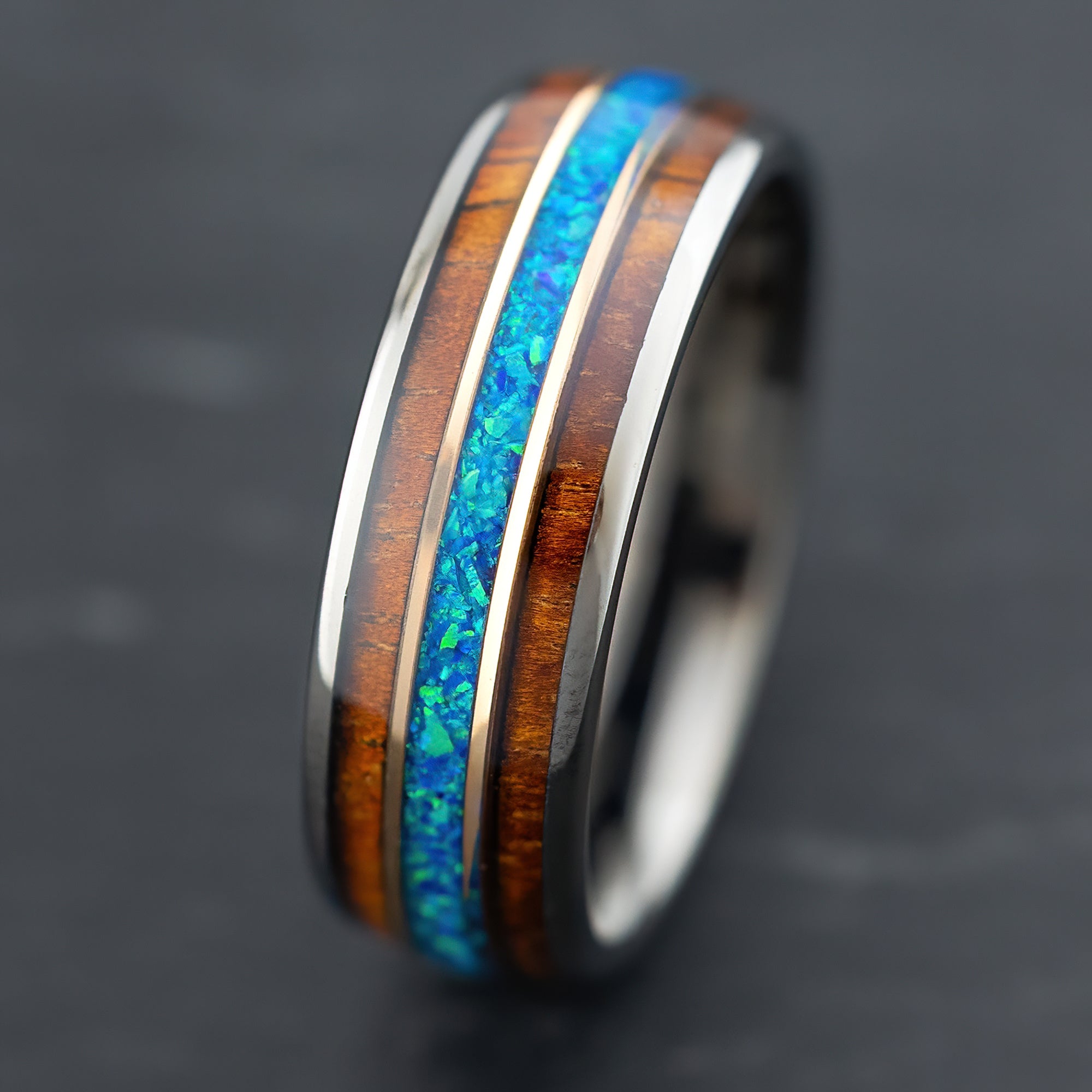 Dionysus Koa Wood x Abalone x Fishing Line- Smoked Rose Gold Tungsten 8mm / 11