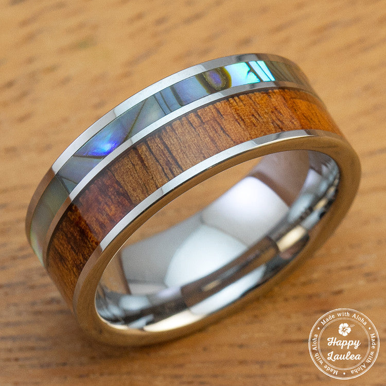 Hawaiian koa wood and sales abalone shell tungsten carbide ring