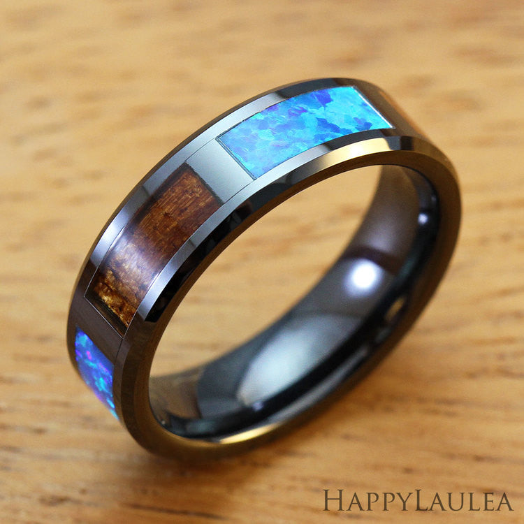 Ceramic Ebony store Opal Inlay Wood Ring Matt