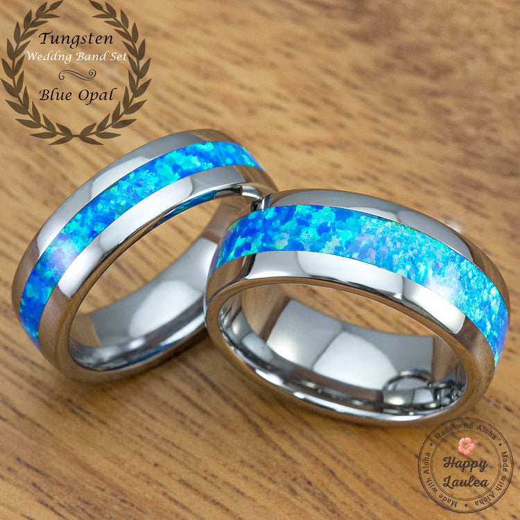 blue opal wedding rings