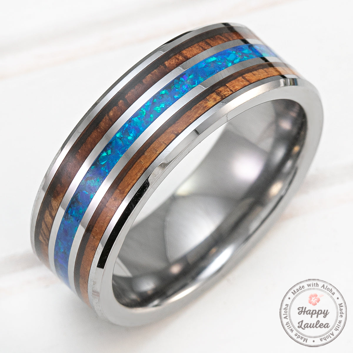 Blue opal tungsten on sale ring