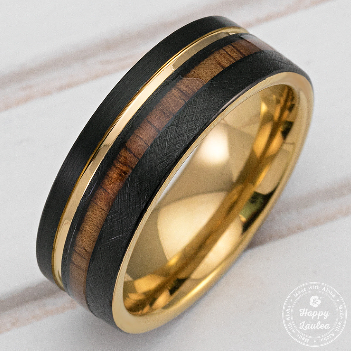 Tungsten carbide ring sales gold inlay