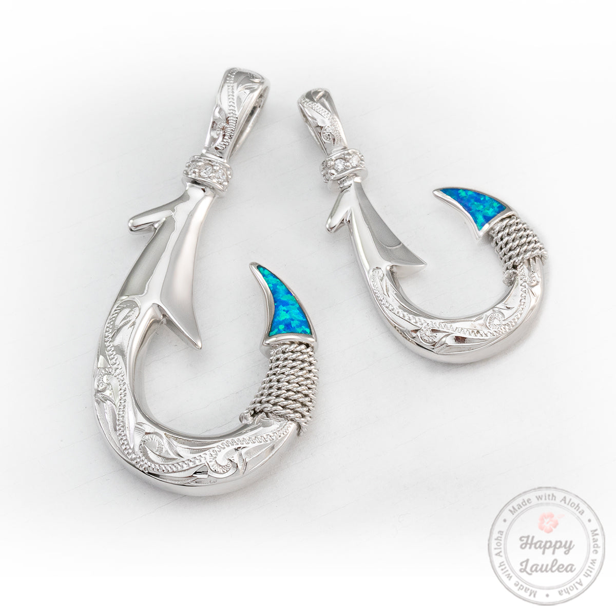 925 Sterling Silver Hawaiian Jewelry Hand Engraved Fish Hook Pendant w
