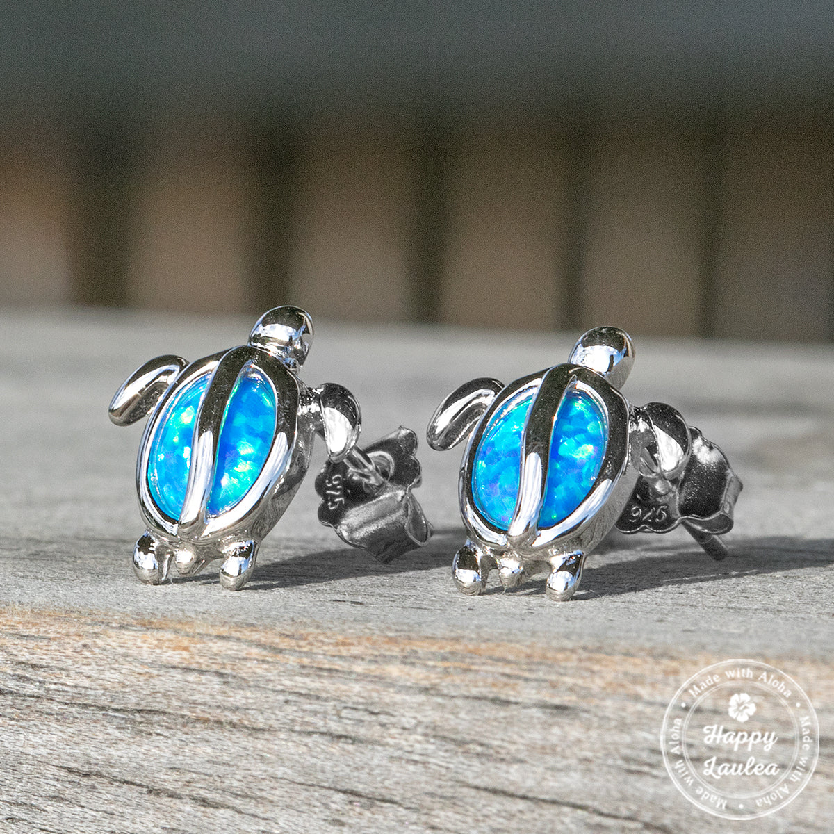 Hawaiian Sea Turtle (Honu) with Blue Opal Stud Earrings