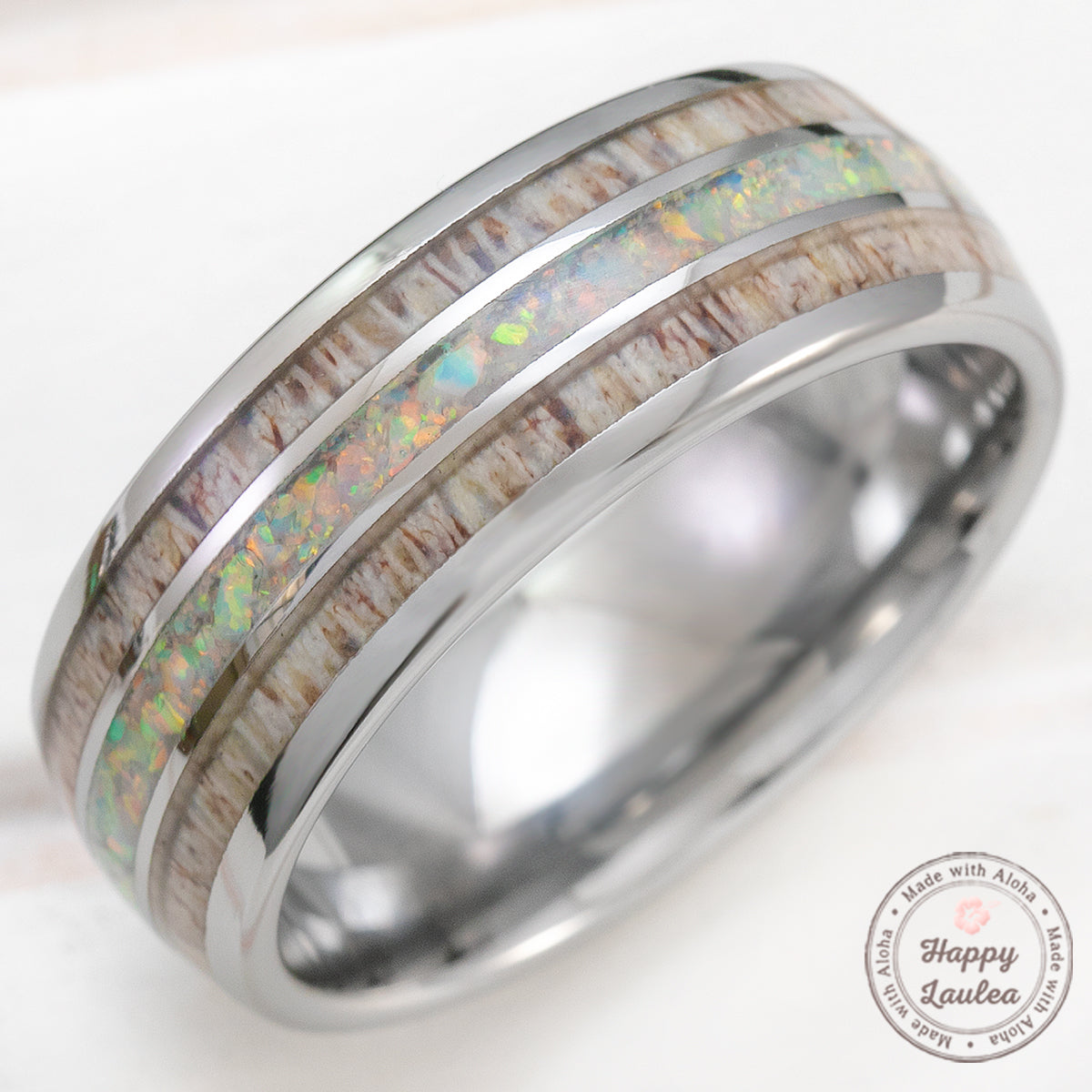 White opal inlay deals ring