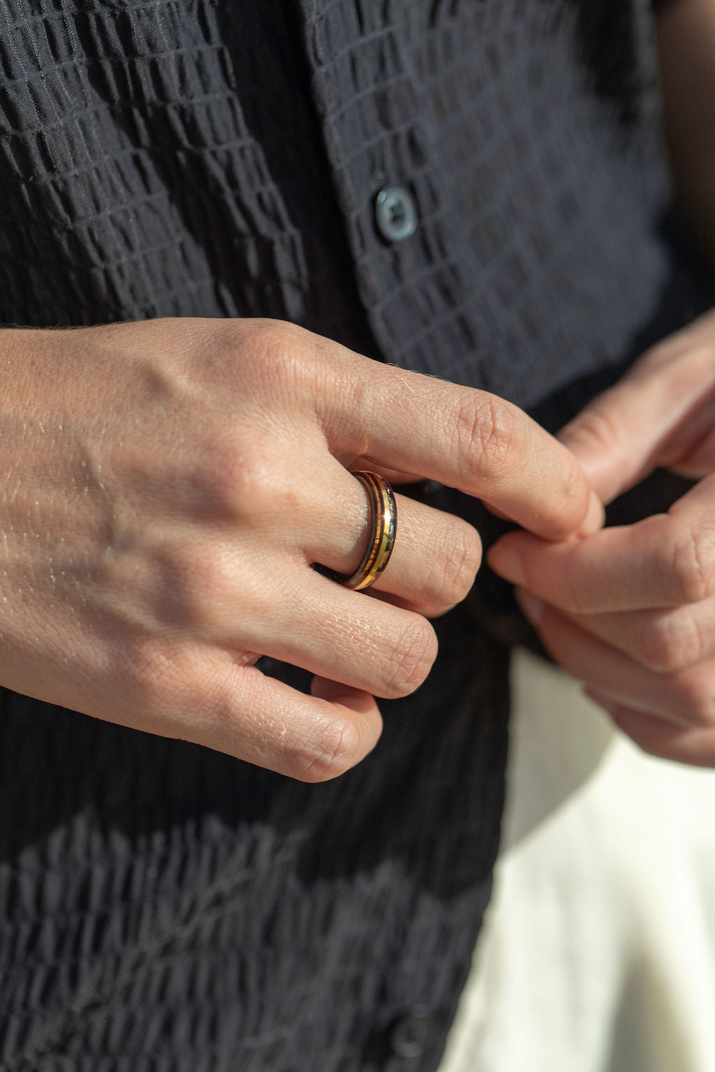 Gun Grey Tungsten Carbide Ring [6mm width] 18K Gold Flake, Meteorite, & Hawaiian Koa Wood