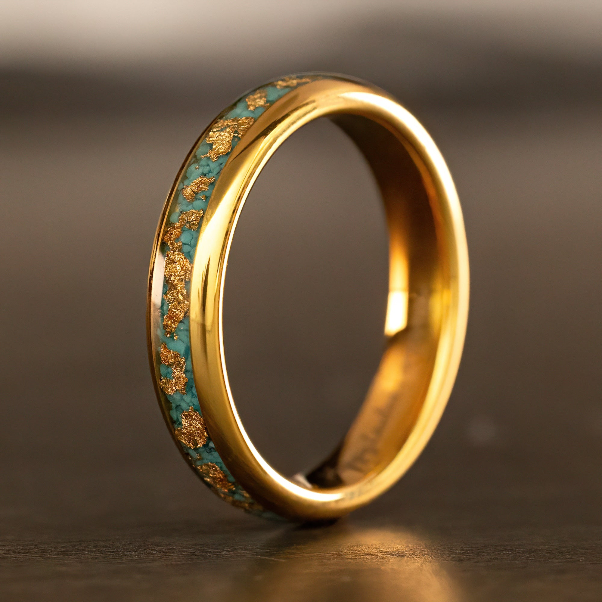 Turquoise & 18K Gold Flake Ring [4mm width]