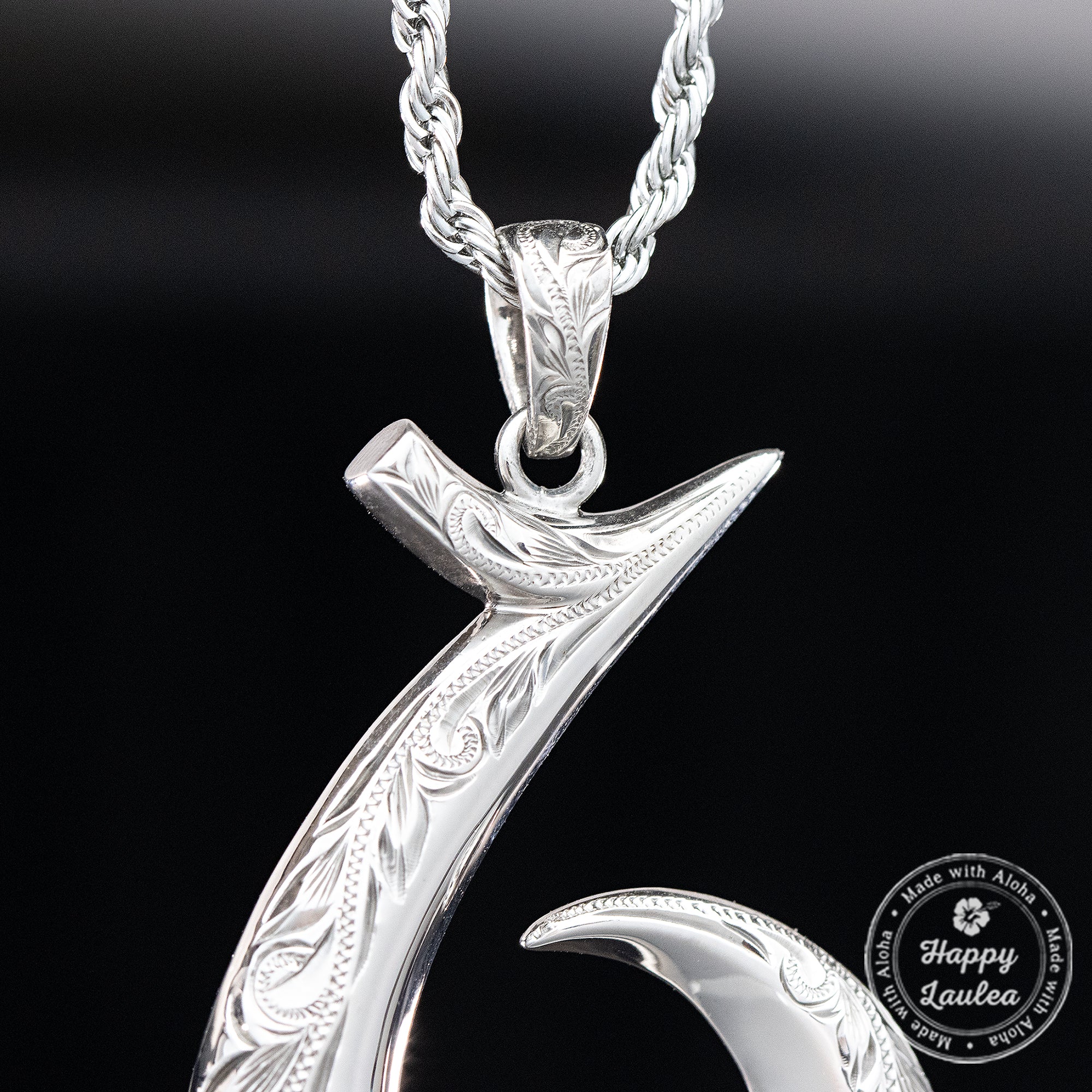 Solid Hawaiian Koa Wood Sterling Silver Fish Hook 'Makau' Necklace Pendant