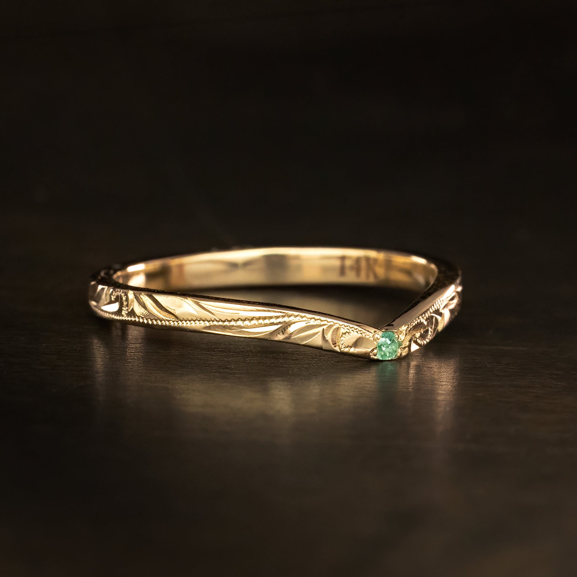 14K Gold Stackable Chevron Wishbone Ring [2mm width] Hand Engraved Hawaiian Jewelry