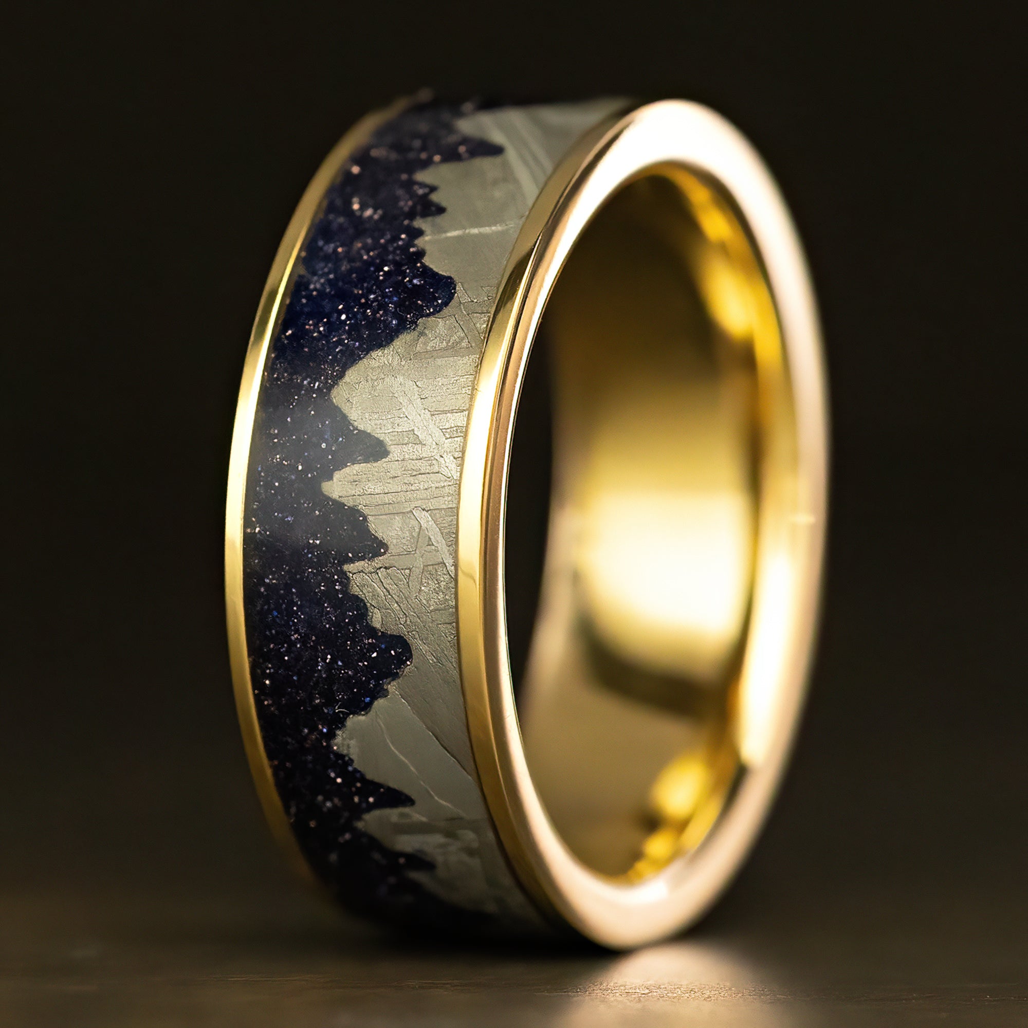 14K Gold 'The Mauka' Meteorite & Blue Sand Stone