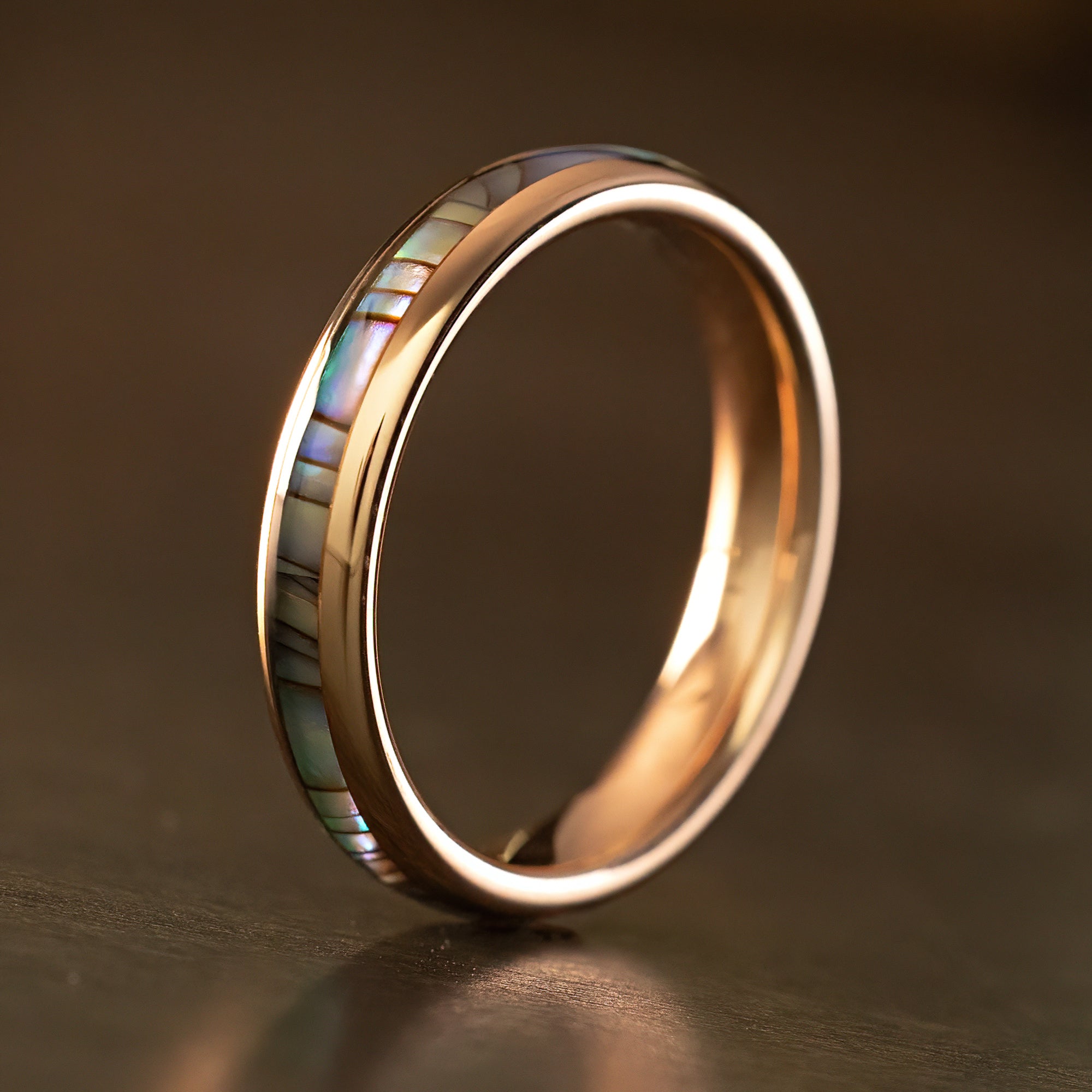 Tungsten Carbide [4mm width] Rose Gold & Abalone Shell