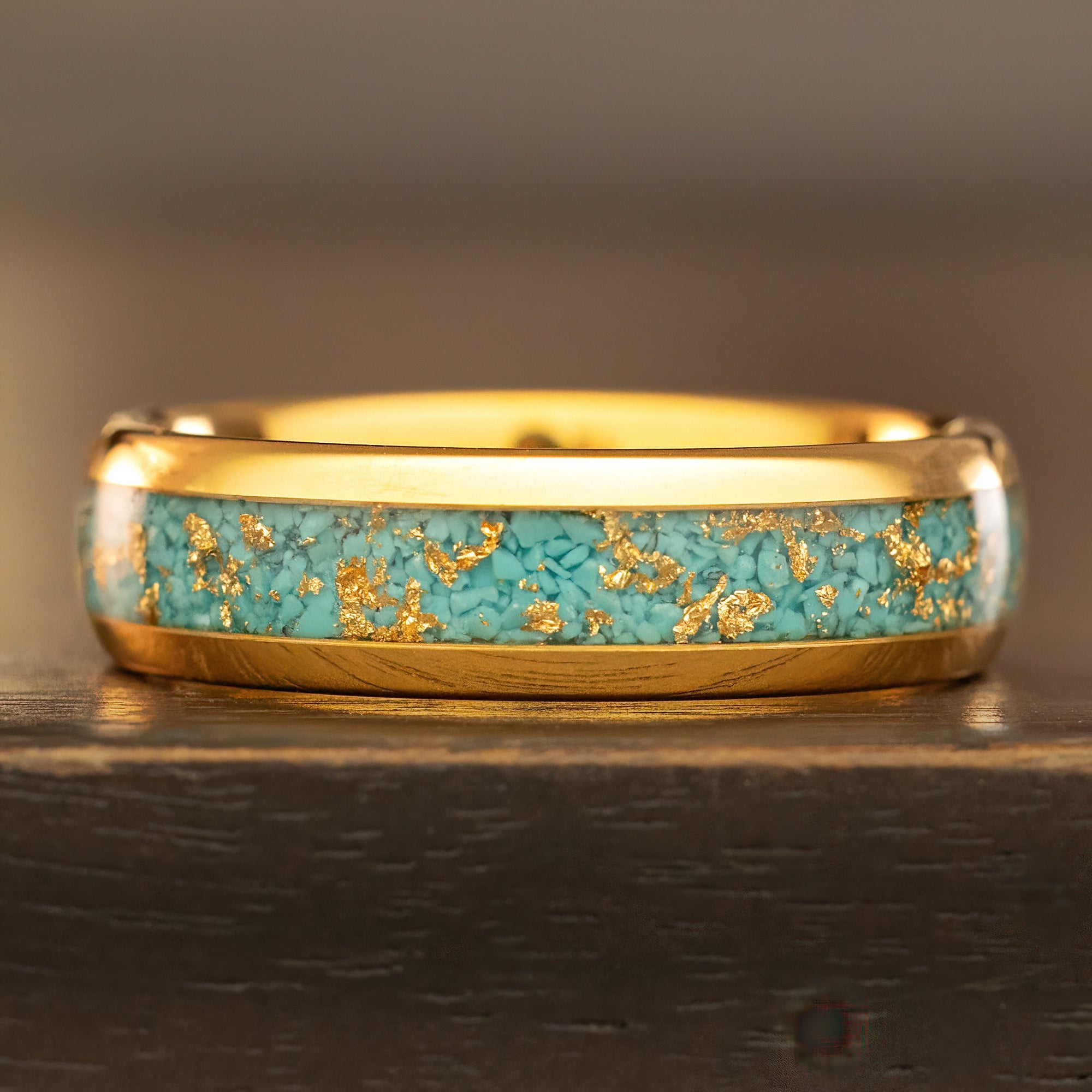 Tungsten Carbide [6mm] Turquoise & 18K Gold Flake