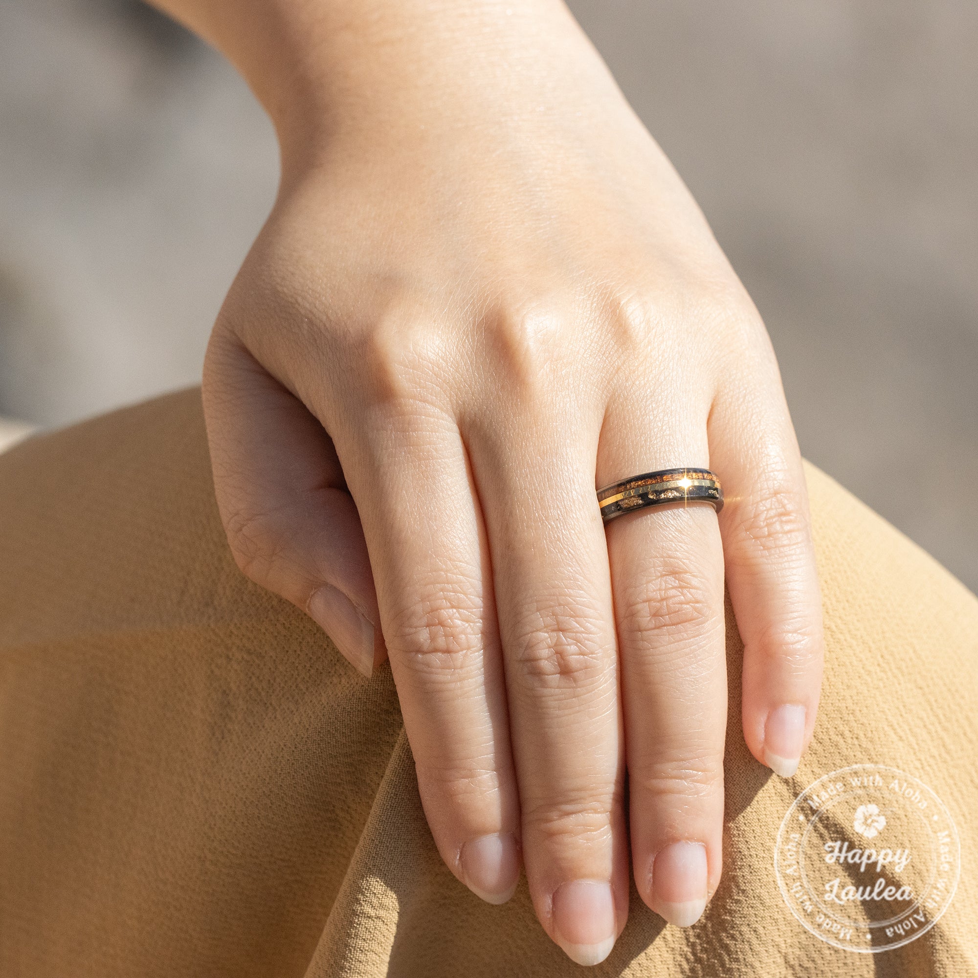 Gun Grey Tungsten Carbide Ring [6mm width] 18K Gold Flake, Meteorite, &  Hawaiian Koa Wood