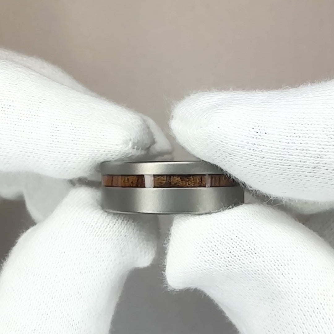 Titanium Sand Blast Ring [8mm width] Hawaiian Koa Wood