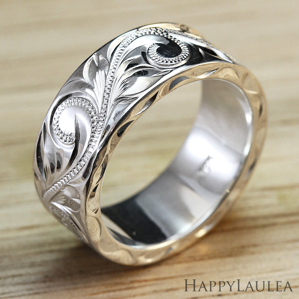 Sterling Silver 8mmx2mm 'Heavy Style' Hawaiian Jewelry Hand Engraved Ring -  Flat Shape, Standard Fitment