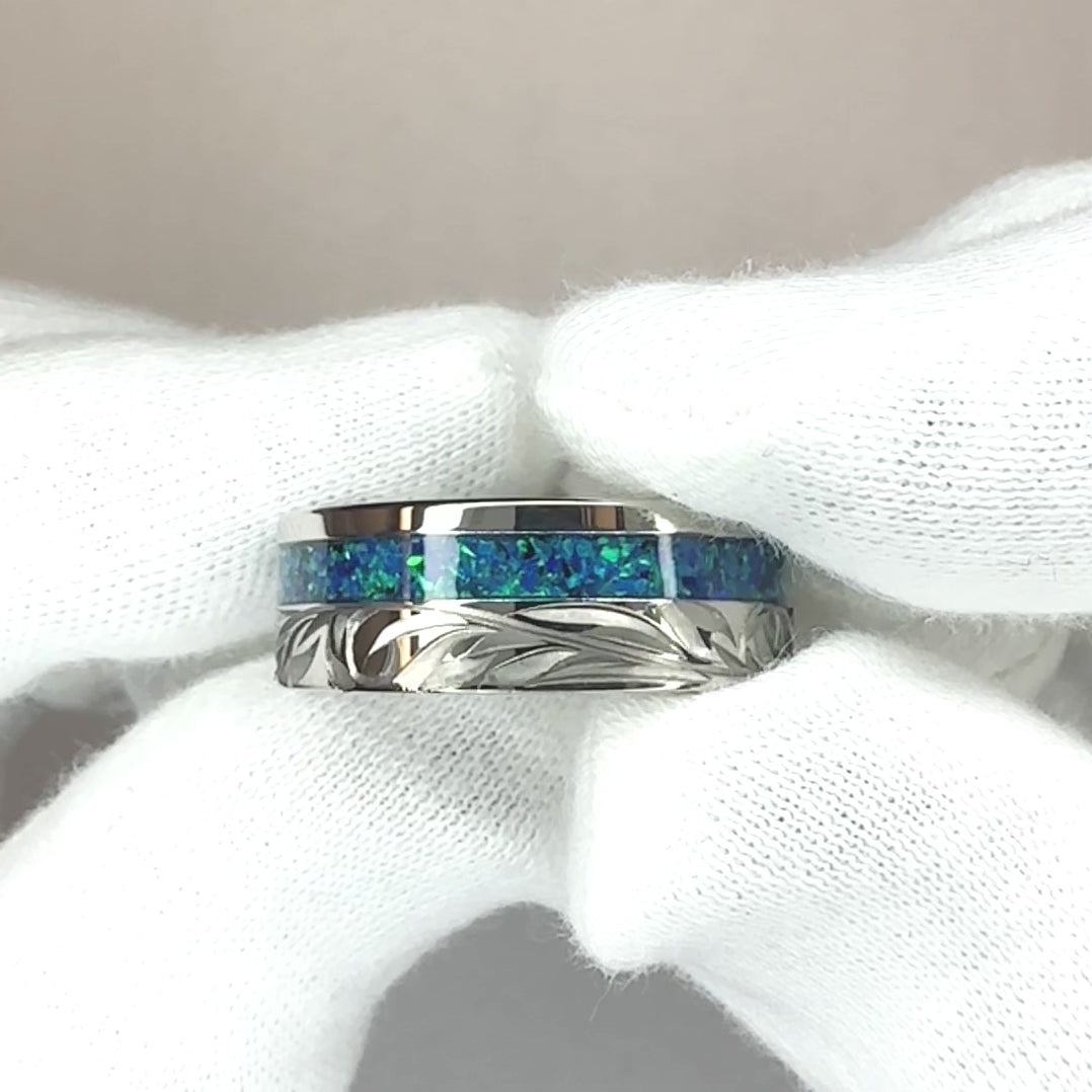 Engraved opal clearance ring