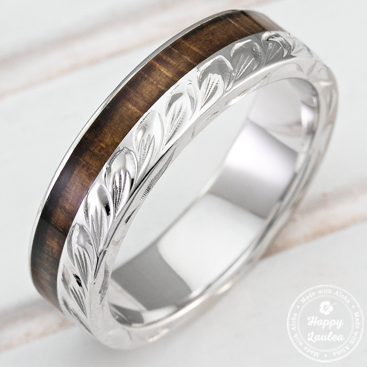 Personalized Ring - Hawaiian Koa Wood Inlay Ring, Rose Gold Ring, Custom Ring, Engraving Ring, Unique Ring, good Couples Ring, Engagement Ring