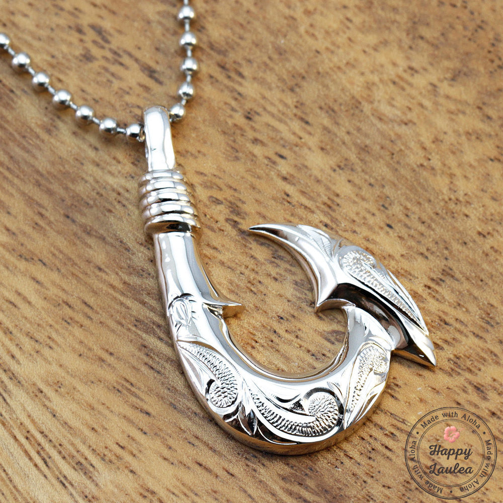 92.5 Sterling Silver Gadao Fish Hook Pendant with Koa Wood Accent