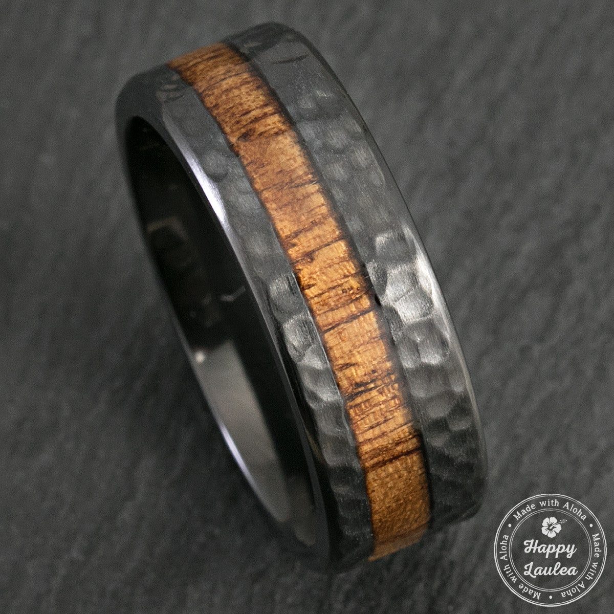 Black Zirconium Ring with Fish Hook Laser-etched Pattern Inlay Custom Made Band