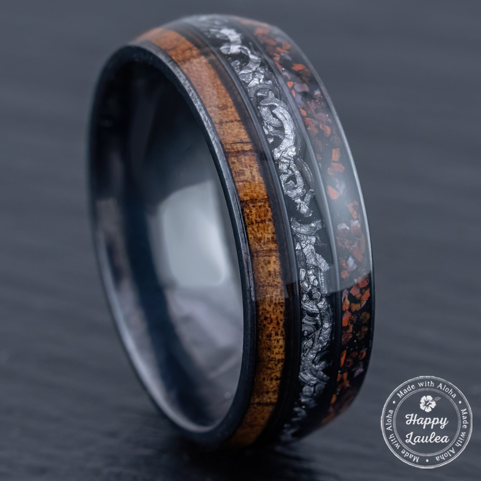 Ring made of sale meteorite and dinosaur bone