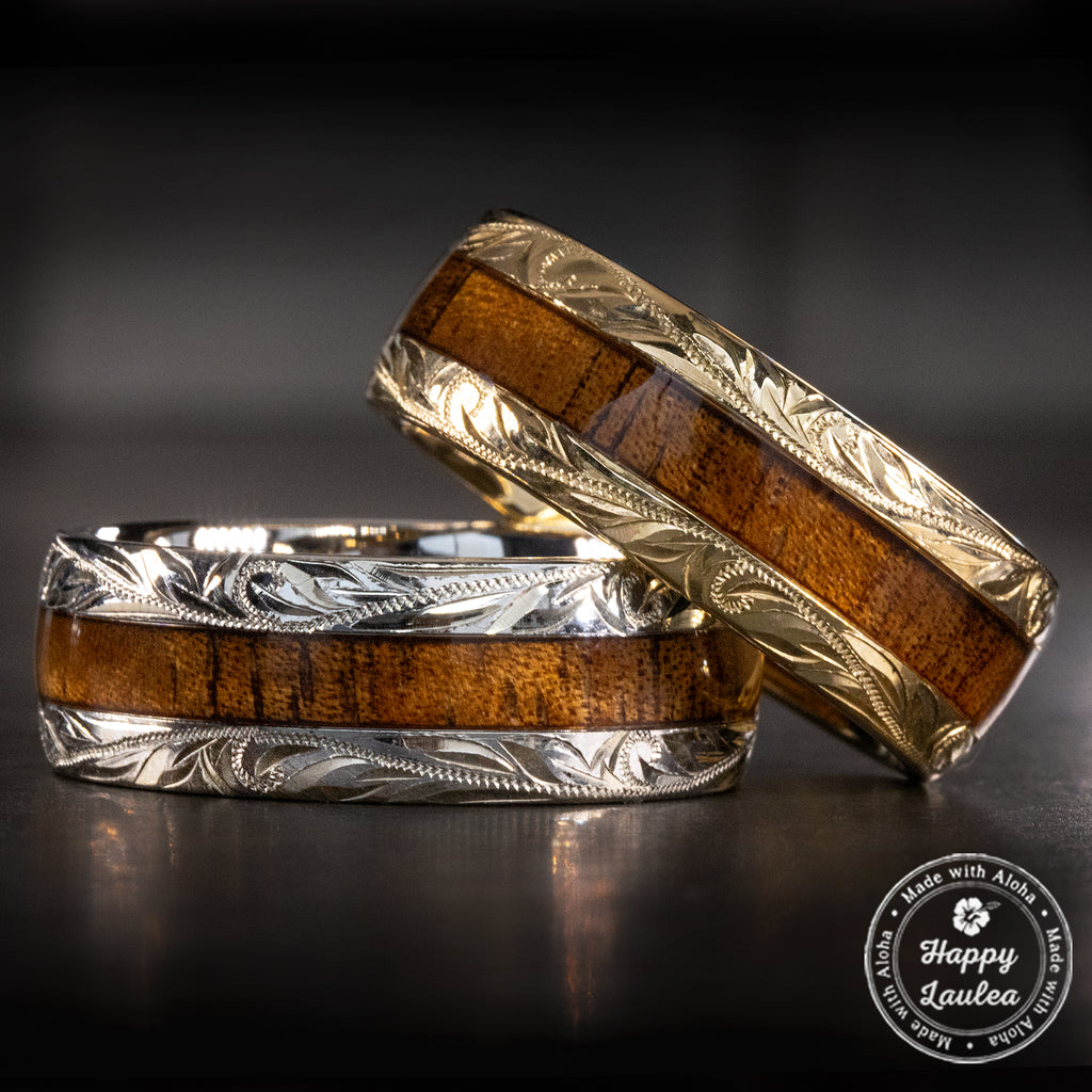 Hawaiian Koa Lined with Gold — Wedgewood Rings