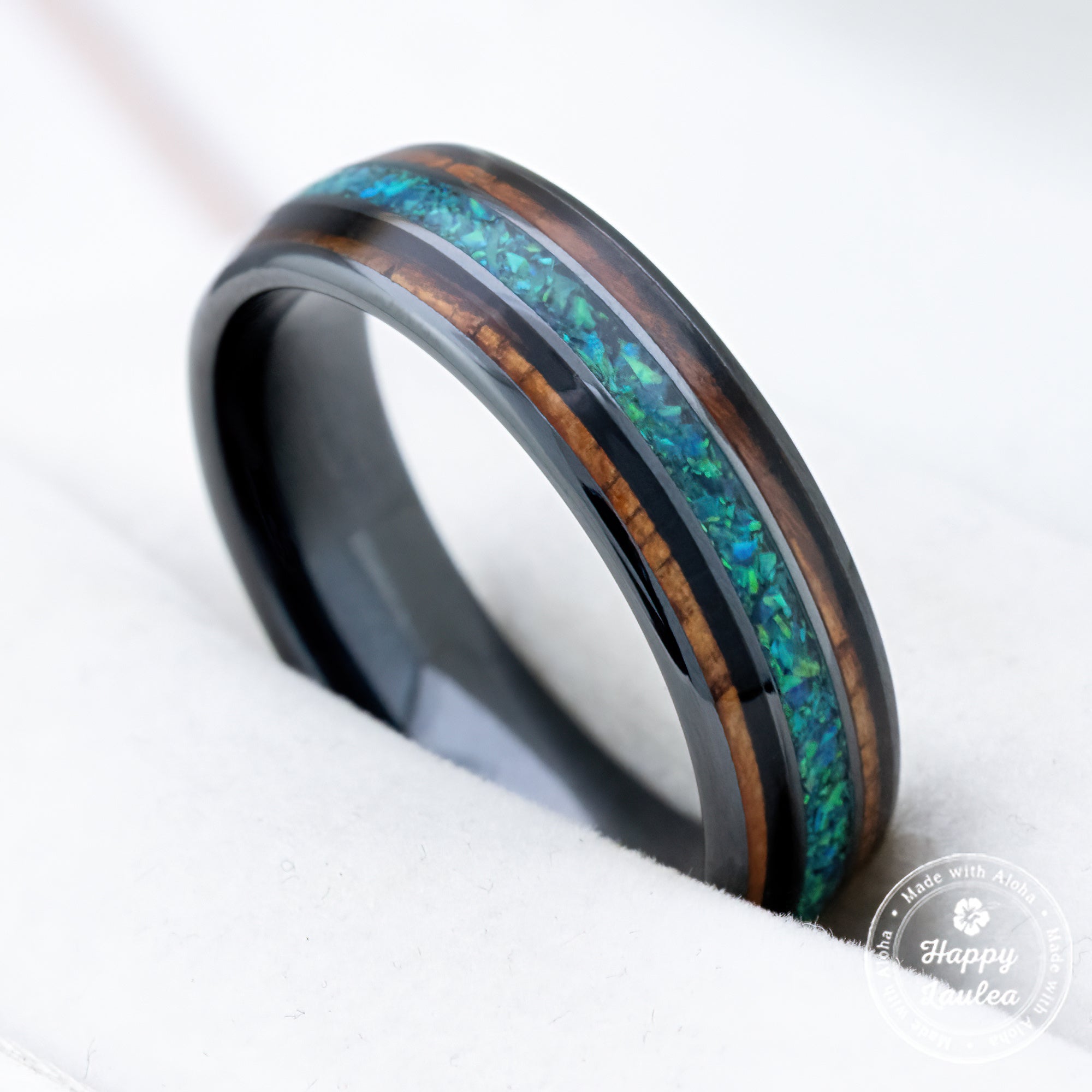 Black ceramic koa wood ring sold 6mm width