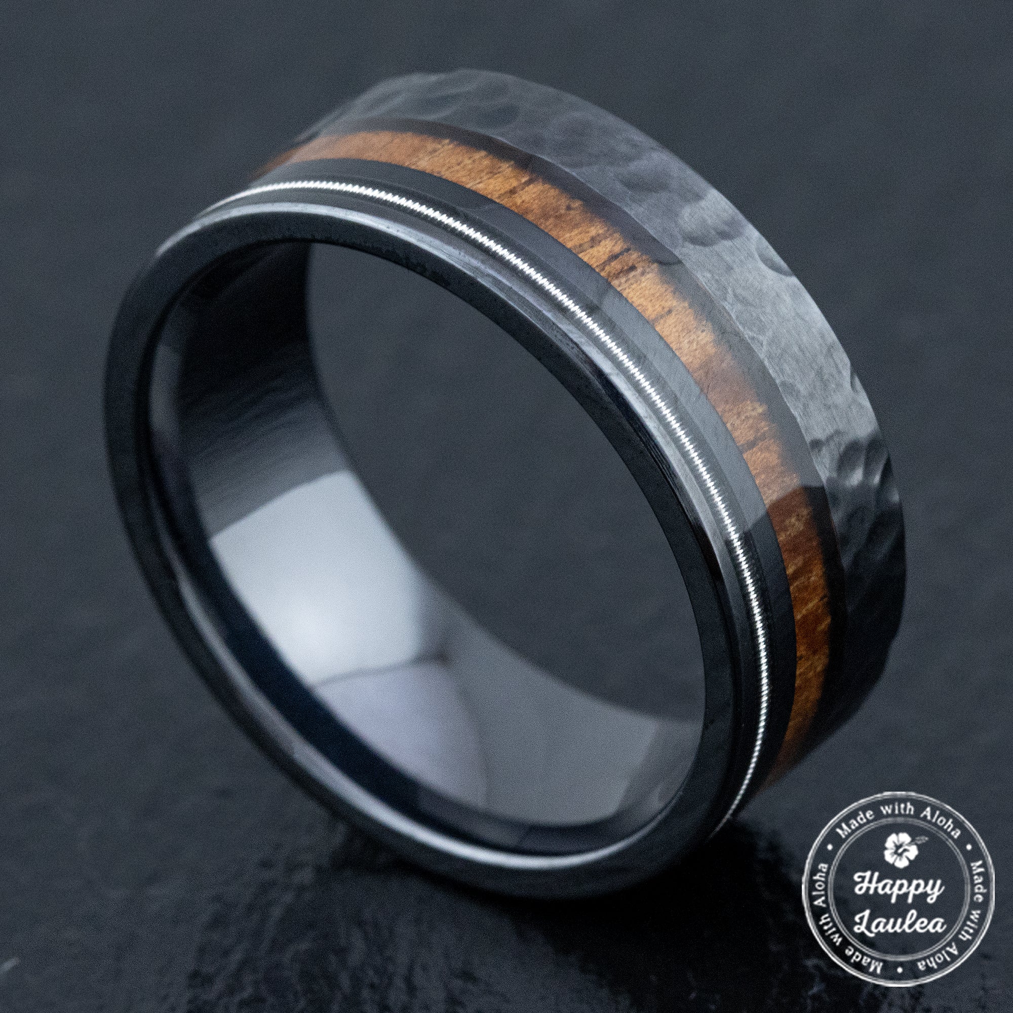 Koa Wood Guitar String Black Ceramic Ring Mens Wedding Band Koa Wood Ring Guitar String Wedding high quality Band Koa Wood Inlay Wedding Band Mens Ring