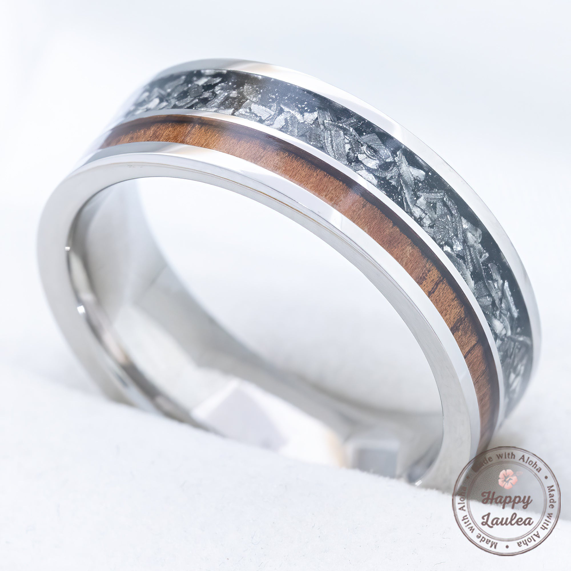 Titanium GR5 Ring 'Noho ʻana - Way of Life' [7mm width] Gibeon Meteorite &  Hawaiian Koa Wood