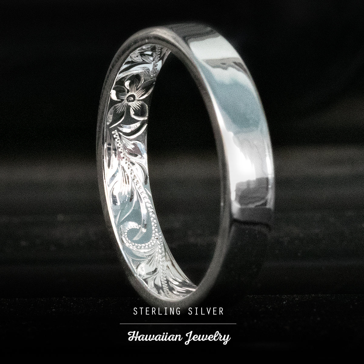 925 Sterling Silver Inside Engraving Ring with Hawaiian Heirloom Desig