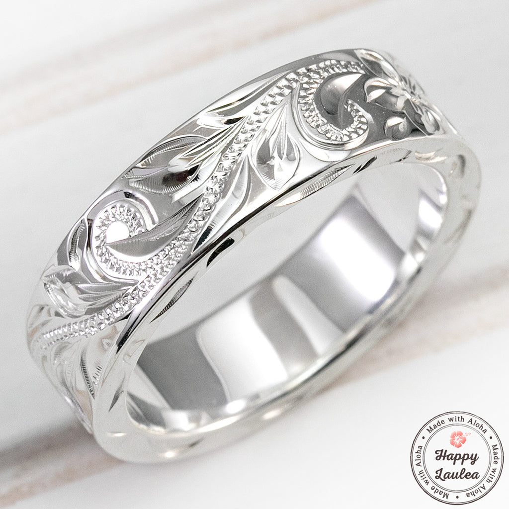 Heavy Barrel Hawaiian Jewelry Ring - Hand Engraved Sterling Silver Ring (6mm Width) 6mm / 8