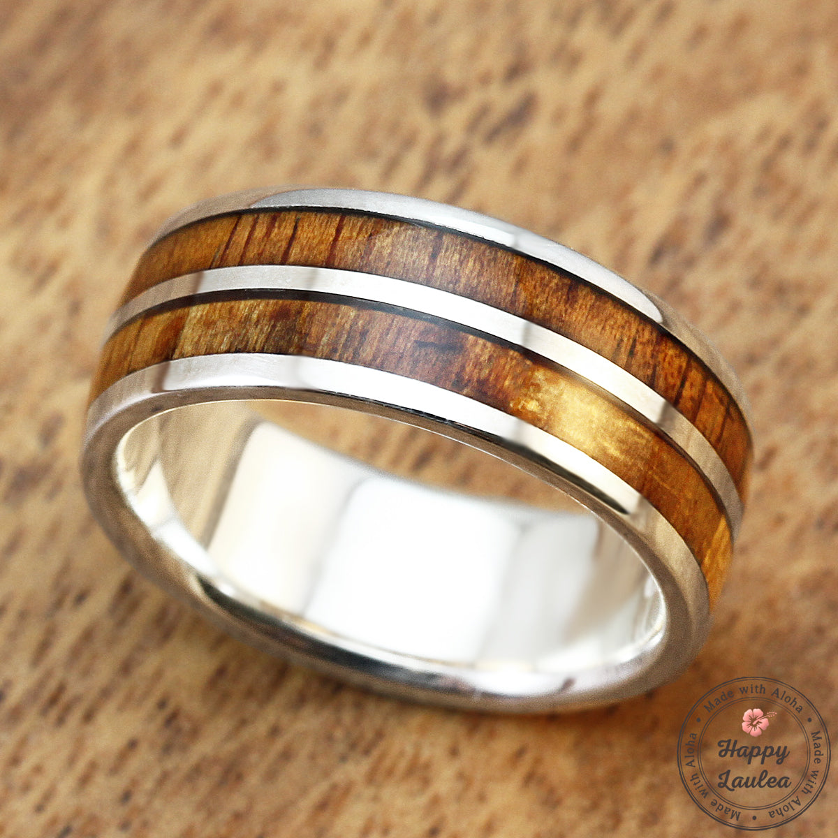 925 Sterling Silver Ring [8mm width ] Hawaiian Koa Wood Duo Inlay