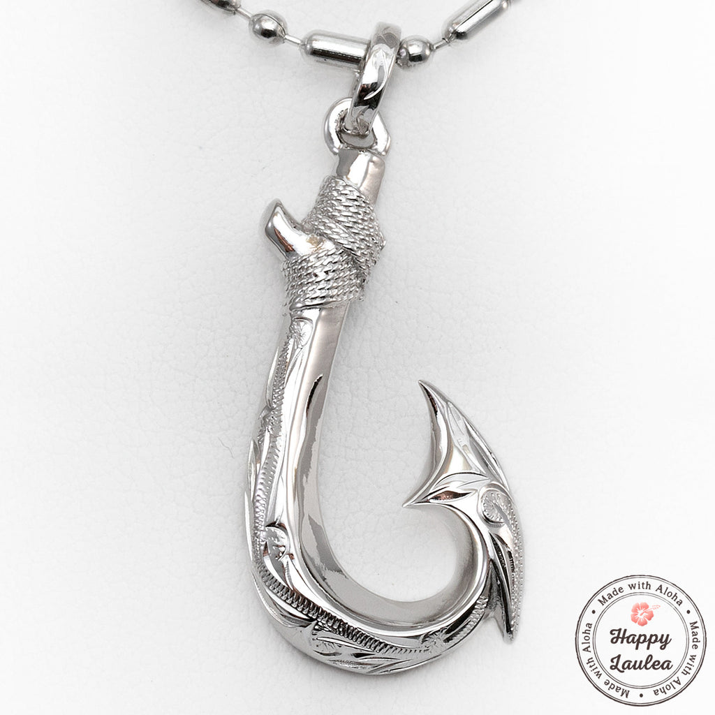 925 Sterling Silver Fish Hook Pendant Hand Engraved Hawaiian