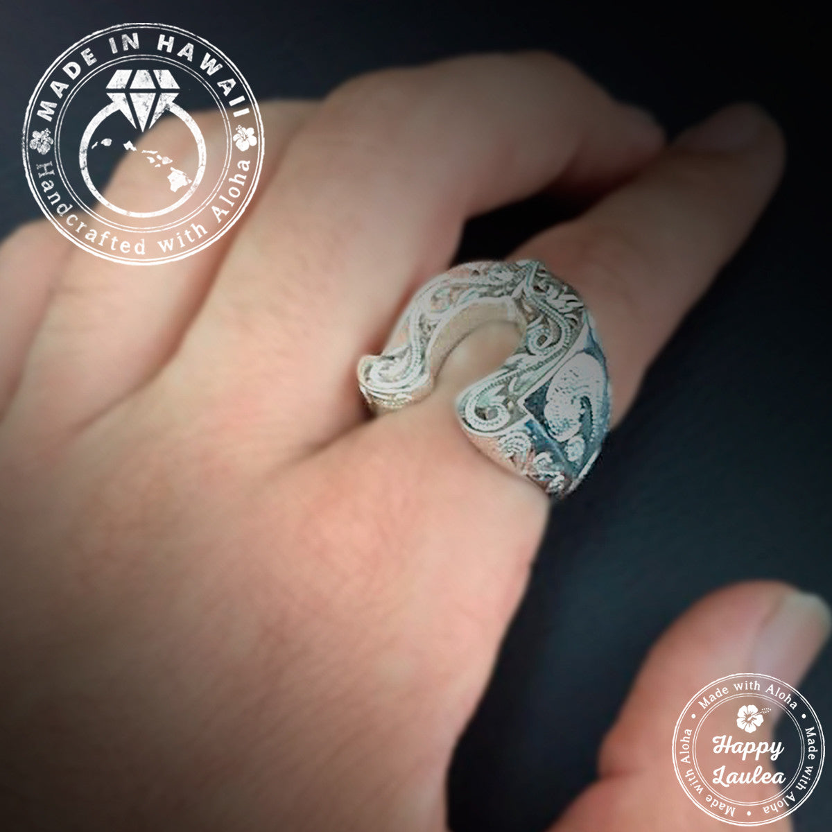 Sterling Silver Masculine Horse Shoe Ring Hand Engraved with Hawaiian  Scroll Design